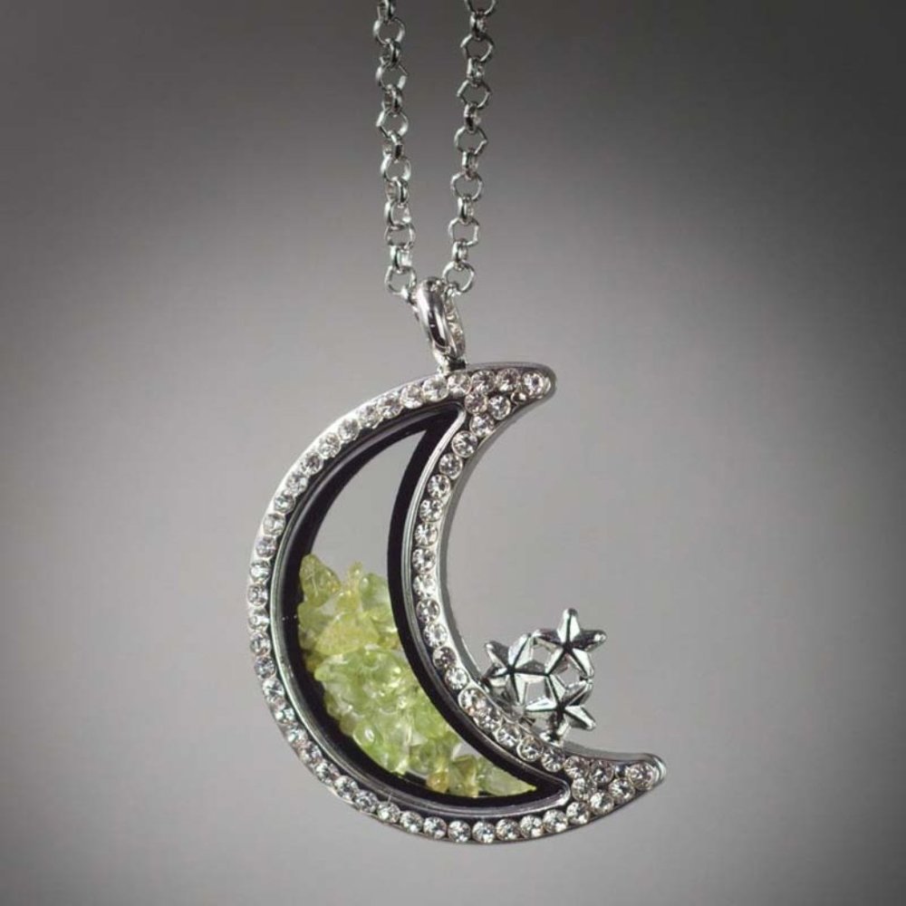Rhinestone Moon and Stars Floating Crystal Locket in Silver